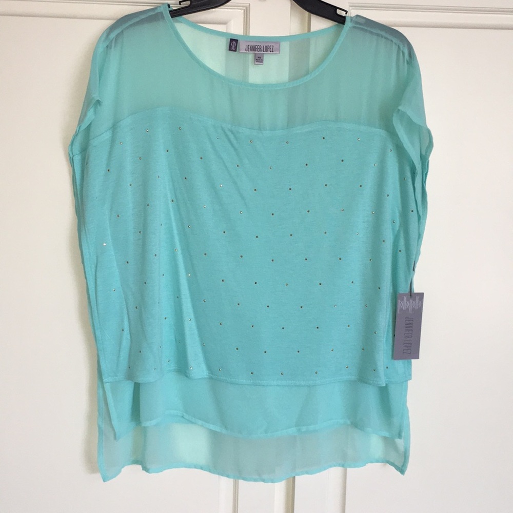 NWT Jennifer Lopez Sheer Jeweled Layered Blouse